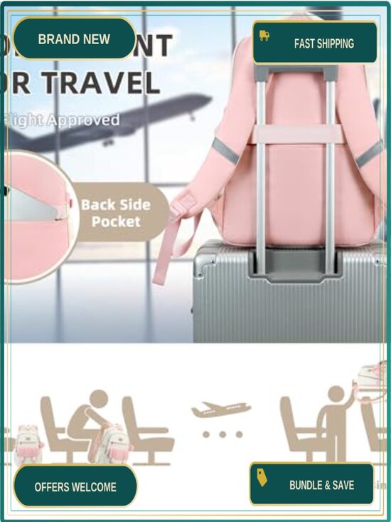 3 Piece Pink Backpack Set Laptop Backpack for Women Teens with Lunch Bag Pencil